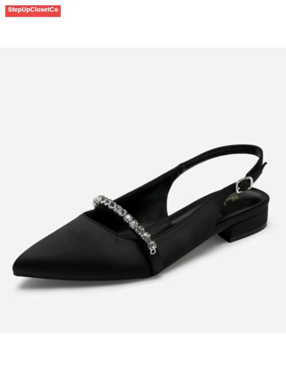 Rhinestone Slingback Flats Women Pointed Toe Dressy Comfortable Low Heel